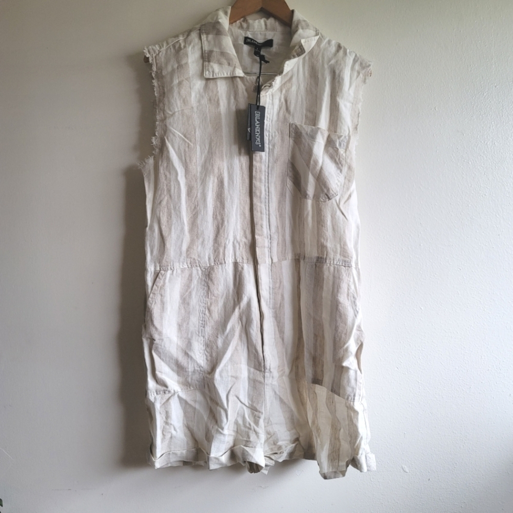 BLANK NYC,Changing Lanes Striped Linen Romper, Light Tan/Cream, Size Large -NWT - Picture 5 of 13